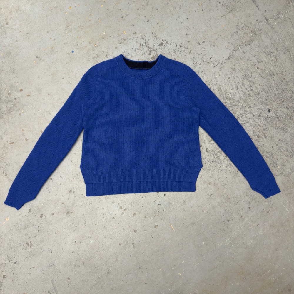 Rag & Bone Cobalt Blue 100% Cashmere Ribbed Crewneck Sweater Stepped Hem Medium